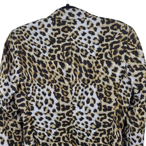 Leopard Print Mens Satin Blazer Jacket L/46 Single-Breasted Party Stage Suit - Picture 11 of 14